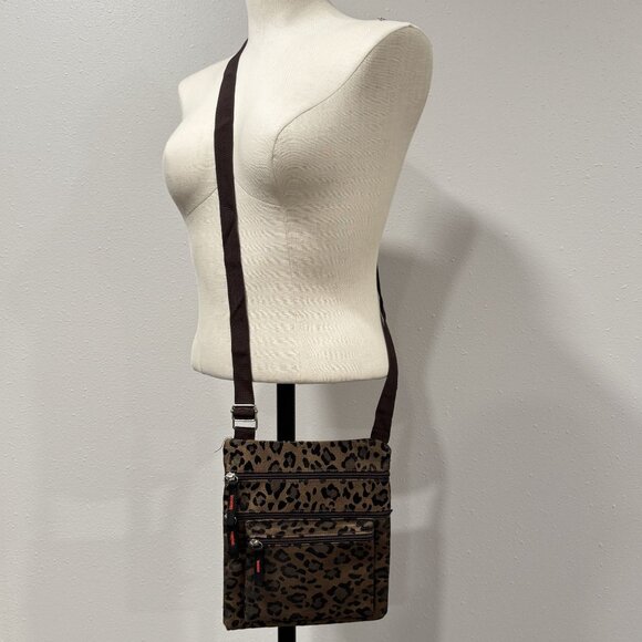 Leopard Print Crossbody Bag Adjustable Strap Multiple Zipper Pockets Purse - Picture 2 of 11